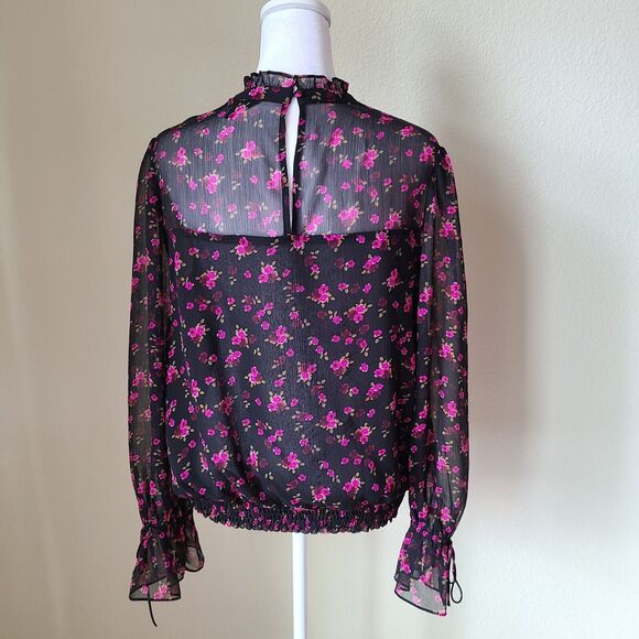 Express Blouse Medium Women Ditzy Floral Lined Frilled Neck Ruffle Wrist 90s Y2k - Picture 3 of 7